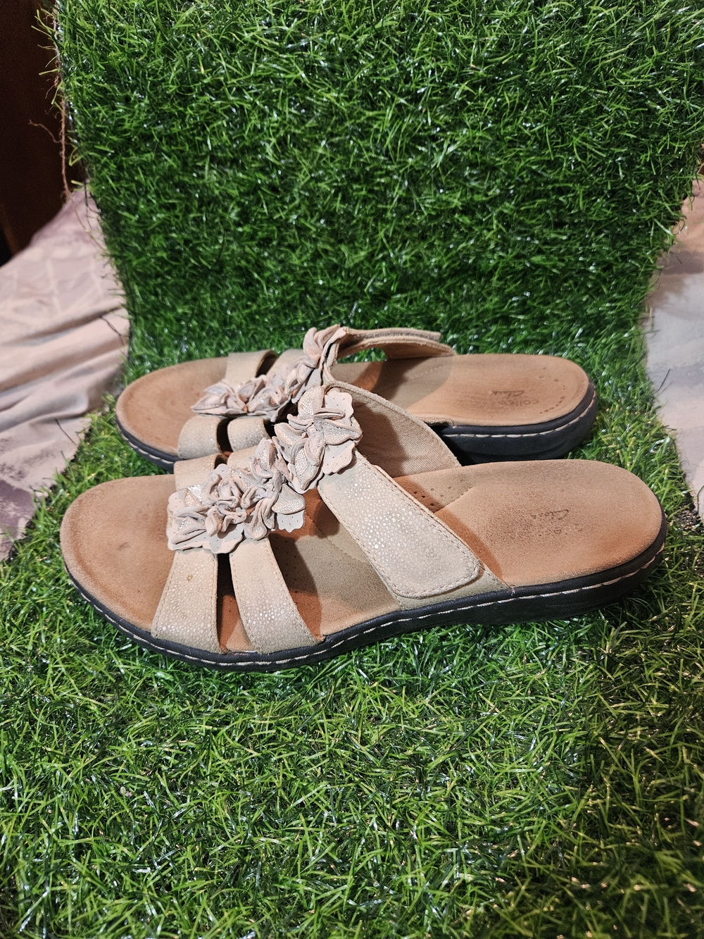 Clarks Beige Floral Slide Sandals